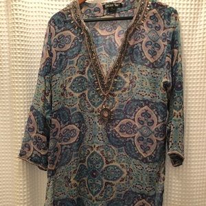 Semi sheer jeweled beach/pool coverup